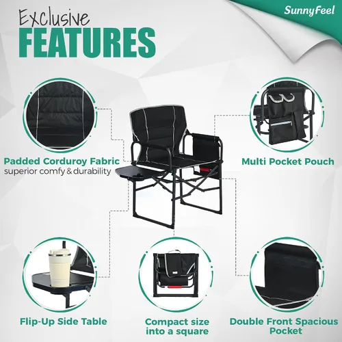 Miniatura 6 de SUNNYFEEL Silla de Directores de Campamento de Gran Tamaño Paquete de 2, Sillas Plegables Portátiles para Césped para Adultos de Servicio Pesado