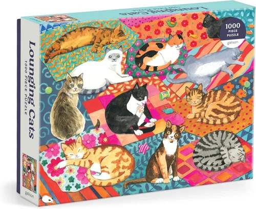 Galison Gatos Descansando – Rompecabezas de 1000 Piezas Con Hermosas Obras de Arte de Diversos Amigos Felinos Descansando en Coloridas Colchas