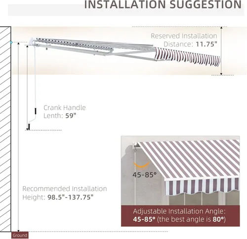 Miniatura 8 de Outsunny - Toldo retráctil de 10 x 8 pies, toldo para patio, toldo para sol con manivela manual, tela resistente a los rayos UV y al agua y Rayas