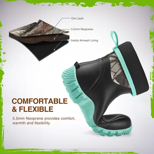 Miniatura 3 de TIDEWE Botas de goma para mujer, botas de lluvia aisladas de neopreno de 0.217in con vástago de acero, botas de caza impermeables de media