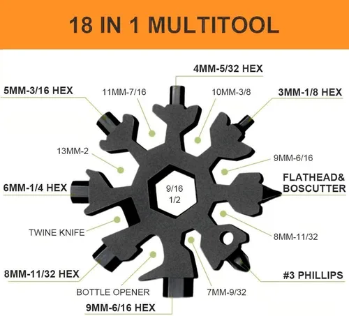 Miniatura 2 de Herramienta Multifuncional de Copo de Nieve 18 en 1, Rellenos de Calcetín para Hombres, Geniales Gadgets de Herramientas de Acampada para Hombres