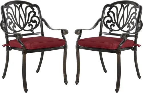 Miniatura 8 de VIVIJASON Sillas acolchadas de 2 piezas para exteriores, sillas de comedor de aluminio fundido para patio, juego de sillas de bistró para balcón