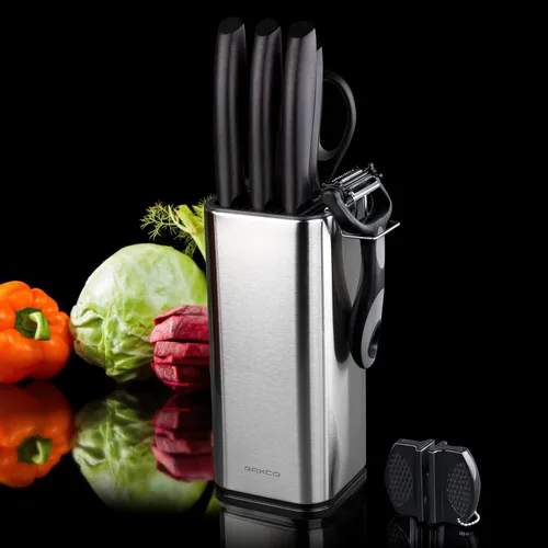 Miniatura 2 de RAXCO Juego de cuchillos con bloque, juego de 10 piezas de cuchillos de cocina de acero inoxidable, afilados profesionalmente para cocinar, cortar
