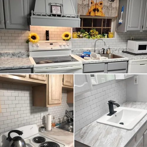 Miniatura 3 de 10 hojas más gruesas para despegar y pegar para cocina, 12 x 12 pulgadas, blanco puro en acabado mate, azulejos de PVC para pared de metro