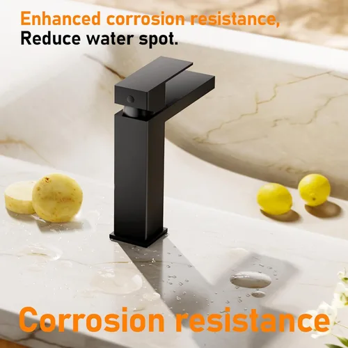 Miniatura 3 de Phiestina BF3530-MB - Grifo de baño negro de un solo agujero, grifo de baño negro mate para fregadero, 1 orificio con drenaje de metal con placa