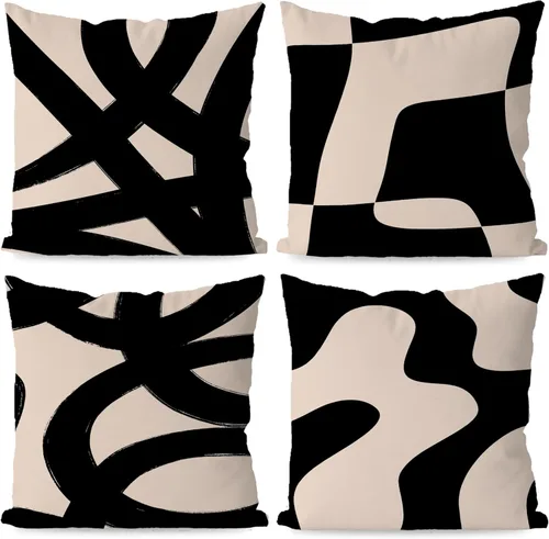 Miniatura 6 de KEUSPI Fundas de almohada decorativas negras y beige, juego de 4 fundas de almohada negras para sofá, decoración del hogar, estilo boho moderno