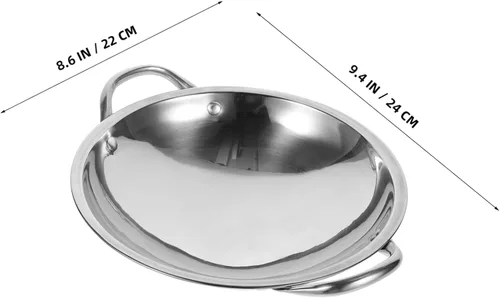 Miniatura 6 de Wok de fondo redondo de acero inoxidable con parte inferior plana para freír sartén de doble mango fácil de limpiar utensilios de cocina