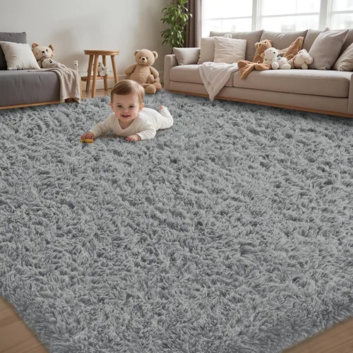 Miniatura 20 de Alfombra de Área 8x10 para Sala de Estar: Alfombras Shag Gris Claro Ultra Suaves y Esponjosas, Alfombra Grande Difusa de Felpa