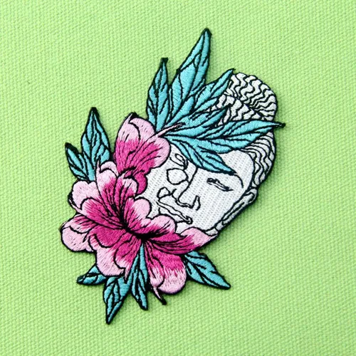 Miniatura 3 de Parche bordado con apliques de flor de loto y Buda para coser