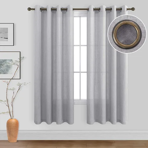 Miniatura 15 de KOUFALL Cortinas de lino azul piedra para dormitorio, 2 paneles de cortinas semitransparentes azul empolvado con ojales de bronce para sala