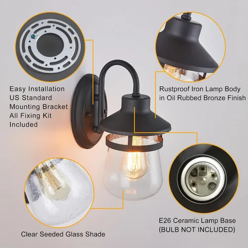Miniatura 5 de Tarentlight Aplique de pared para exteriores con pantalla de vidrio transparente semillado, accesorio exterior impermeable en acabado de bronce