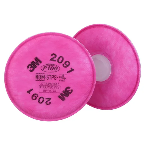 3M P100 Filtro Respirador 2091, 50 Pares, Ayuda a Proteger Contra Partículas a Base de Aceite y No Aceite, Plomo, Asbesto, Arsénico, MDA