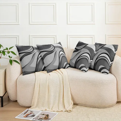 Miniatura 8 de Feelyou Juego de 4 fundas de almohada geométricas reversibles para exteriores de 16 x 16 pulgadas, diseño geométrico de rayas negras y grises, juego