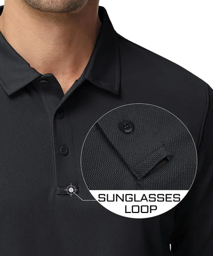 Miniatura 3 de MAGCOMSEN - Camisetas polo para hombre, 3 botones, de secado rápido, manga larga, rendimiento táctico, suéter de piqué para golf