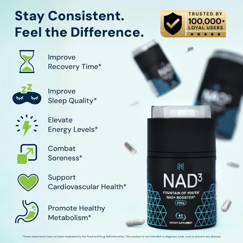 Miniatura 6 de HPN NAD3 Booster clínico de NAD+, Salud celular y energía natural - Suplemento de NAD para el envejecimiento saludable, apoyo metabólico, NRF2