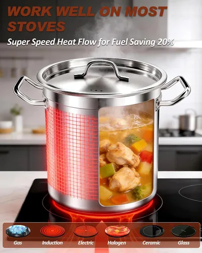 Miniatura 2 de Olla de 20 cuartos de galón - Olla de acero inoxidable con tapa – Olla de cocina resistente para sopa, guisado, pasta – Uso comercial y doméstico