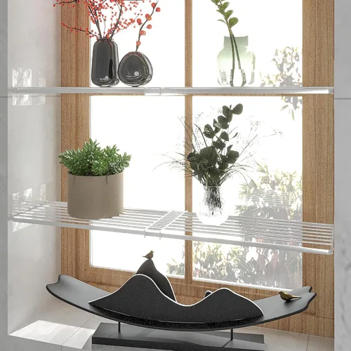 Miniatura 4 de Paquete de 2 estantes de tensión expandibles para armario, estantes de tensión ajustables para montaje en pared para gabinete, almacenamiento