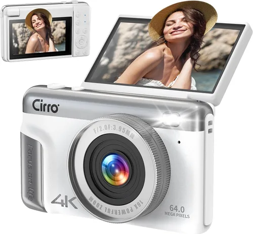 Cámara digital nativa 4K real 21MP CMOS 64MP Imágenes | Cámara de vlogging de pantalla abatible de 3 pulgadas con micrófono incorporado | 16 filtros