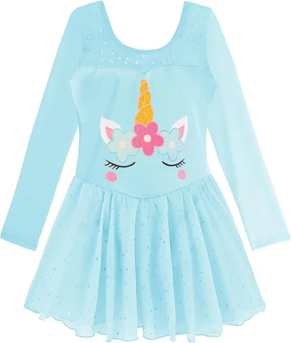 Miniatura 26 de EQSJIU Leotardo de baile de manga larga para niñas, vestido de ballet brillante con copo de nieve, tutú con falda tutú para niñas