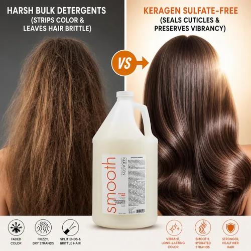 Miniatura 6 de KERAGEN Champú suavizante sin sulfato – Queratina, colágeno, pantenol y aceite de jojoba para cabello teñido y dañado Barra trasera de salón y uso