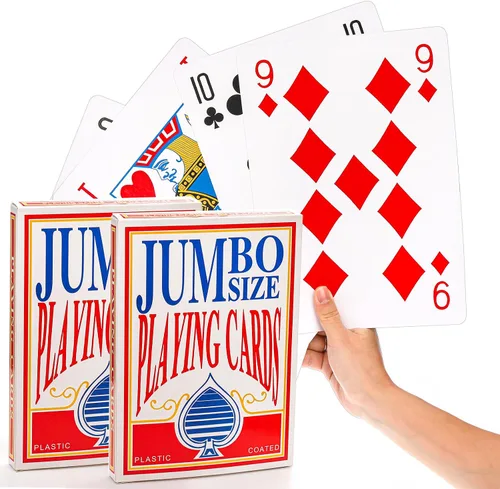 Miniatura 6 de Yopay Paquete de 2 cartas gigantes jumbo, cartas de póquer de gran tamaño para decoración de fiestas temáticas de casino, 8 x 11 pulgadas, gran