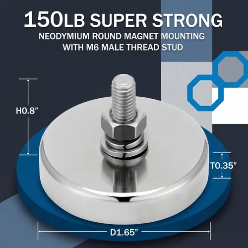Miniatura 2 de Therwen Paquete de 10 Imán de 150 lb con Espárrago Roscado Macho M6 de Servicio Pesado Potentes Imanes Redondos de Neodimio con Tuerca y Arandela