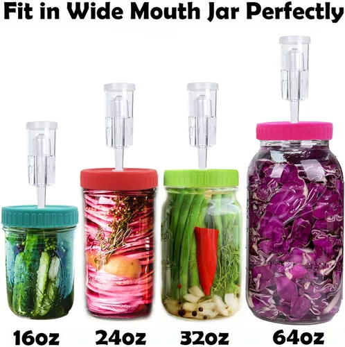Miniatura 2 de Tapas de fermentación, kit de fermentación para frascos de boca ancha, juego de 6 tapas de fermentación de plástico con 6 esclusas de aire, 6 ojales