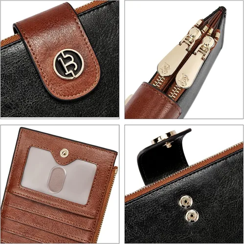 Miniatura 3 de BOSTANTEN Billeteras de cuero para mujer, con bloqueo RFID, delgado, plegable, tarjetero con bolsillo con cremallera