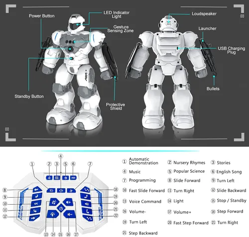 Miniatura 5 de VAV Juguetes para niños de 6 a 10 años, robot recargable de control remoto, robot RC programable inteligente con detección de gestos de 2.4 GHz