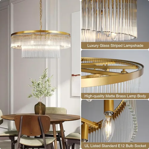 Miniatura 4 de Candelabros de Vidrio, Candelabro de Latón de Dos Niveles con 10 Luces de 31.5" para Sala de Estar, Candelabros Modernos Redondos de Gran