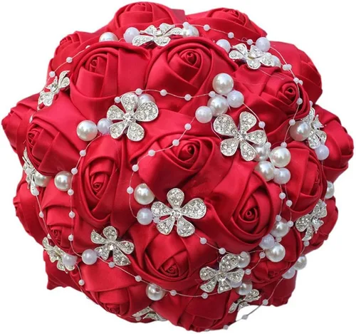 Miniatura 6 de S_SSOY Ramos artificiales hechos a mano con diamantes de imitación de perlas de seda para dama de honor, para novia, ramo de boda con flor