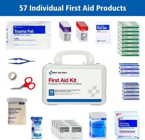 Miniatura 3 de First Aid Only 6060 Kit de primeros auxilios de emergencia multiusos para 10 personas para negocios, lugar de trabajo, hogar y automóvil, 57 piezas