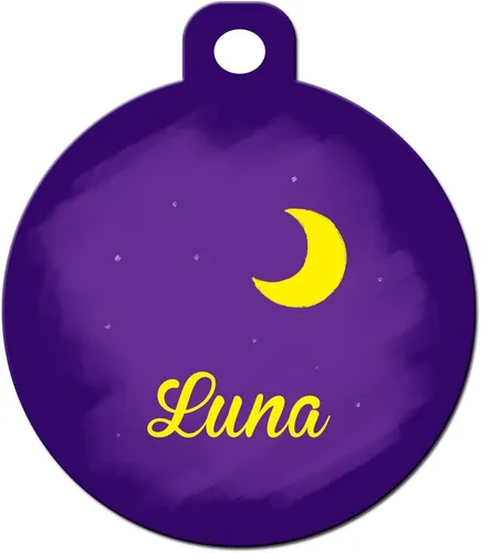 Linda etiqueta de identificación de perro gato mascota - Luna y cielo - Luna - Personaliza los colores y tu mascota...