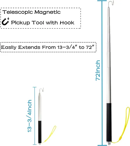 Miniatura 2 de Barra Telescópica con Gancho Herramienta de Agarrador Magnético, Varilla de Empuje y Tirón Telescópica Herramienta de Agarrador de Alambre Palo