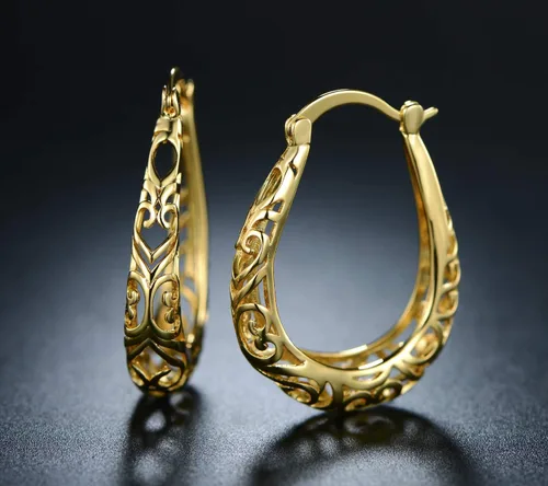 Miniatura 5 de Barzel Pendientes de aro de filigrana chapados en oro de 18 quilates