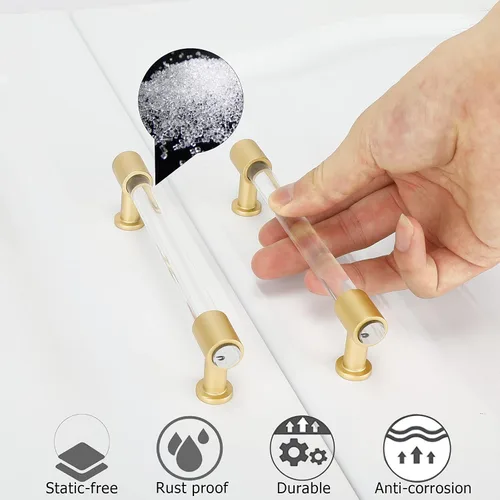 Miniatura 4 de Goldenwarm Paquete de 10 Pomos Dorados para Gabinete de Acrílico, Pomos para Cajones Decorativos de Acrílico Transparente en Forma de T, Herrajes