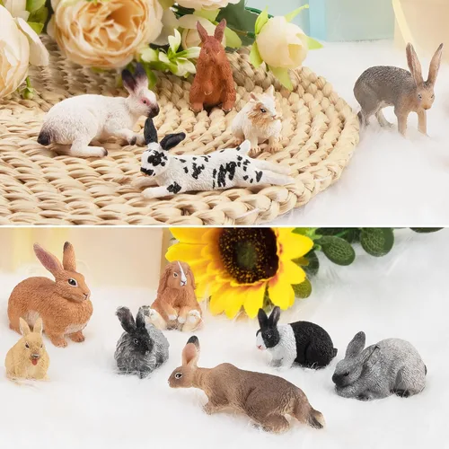 Miniatura 9 de Toymany 12 figuras de conejo de Pascua para niños, figuras de conejo, juguete de animales de granja para decoración de pasteles, recuerdos de fiesta