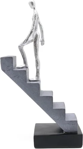 Lukitas Estatua de escalera y escultura, decoración de arte moderno, figuras minimalistas de escaleras para decoración del hogar, resina, plata,