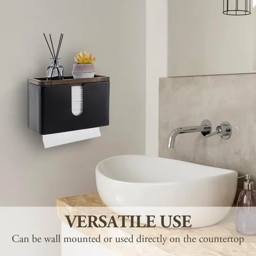 Miniatura 2 de MyGift Toallero decorativo de madera con estante - Dispensador de servilletas de baño montado en la pared
