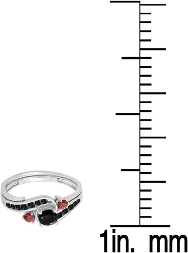 Miniatura 3 de Dazzlingrock Collection Juego de anillos de compromiso de oro de 10 quilates con diamantes negros y rubí rojo para mujer