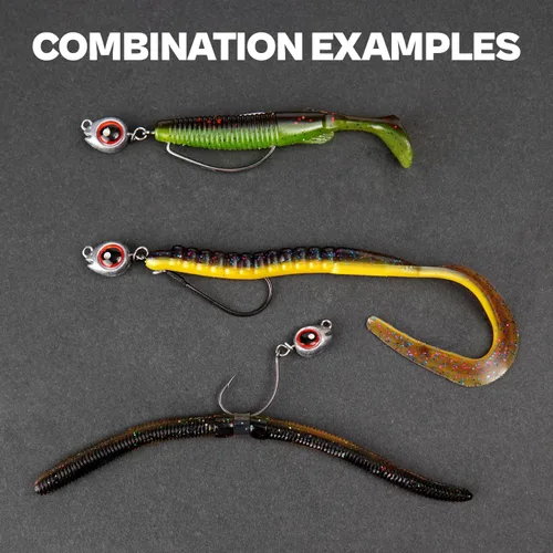Miniatura 6 de 15 Juegos de Cabezas de Señuelo Desmontables con Cabeza de Pez - Kit de Anzuelos EWG Sin Enganches para Pesca (15 Pesos de Ojo de Pez + 15 Anzuelos)