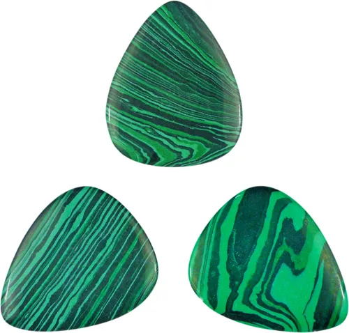 Púa de Guitarra o Bajo de Piedra de Malaquita Verde - 3.0 mm Ultra Grueso Calibre - Forma 351 - Púa Exótica Hecha a Mano con Piedras Preciosas