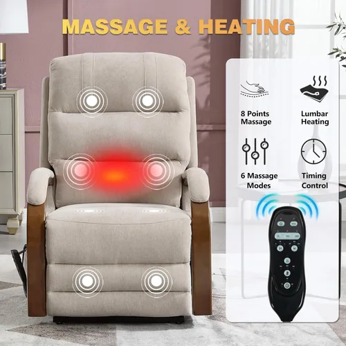 Miniatura 3 de Trustyue Silla reclinable con elevación eléctrica, sillón reclinable plano de 180°, con masaje y calor, asistencia de pie, reclinable, posición