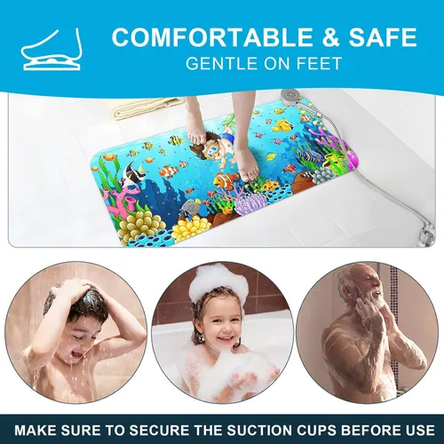 Miniatura 7 de XIYUNTE Tapete de baño para bebé, para niños, 40 x 16 pulgadas, extralargo, antideslizante, de caricaturas, para tina o ducha, con ventosas