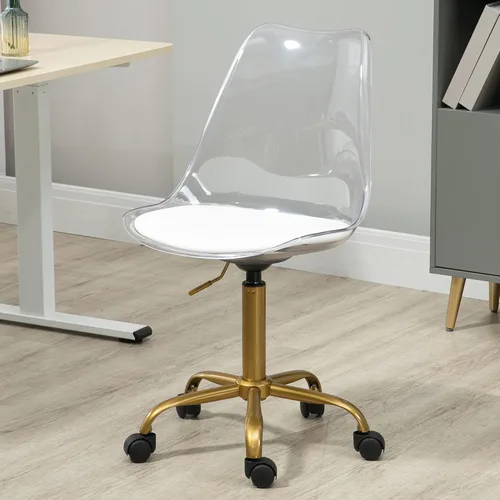 Miniatura 11 de Silla de escritorio de acrílico transparente, moderna, pequeña, con ruedas, linda silla de plástico sin brazos, silla de plástico Lucite