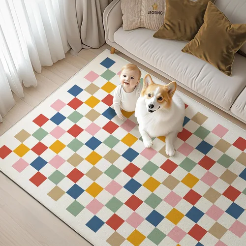 Alfombra lavable de 3 x 5 pulgadas, diseño de tablero de ajedrez arcoíris colorido moderno, plegable, alfombra de área pequeña, de pelo bajo,
