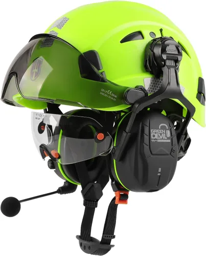Miniatura 2 de CASCO DE SEGURIDAD CON VISERA Y OREJERAS BLUETOOTH GREEN DEVIL Casco Duro de Trabajo con Protección Completa, Ventilado, Casco de Construcción ANSI
