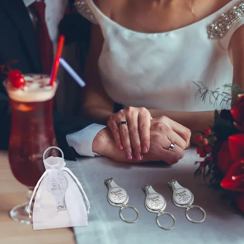 Miniatura 6 de Kanayu Llavero con clip de uñas, abrebotellas, regalo de boda a granel con cordón blanco, bolsa de organza para baby shower, regalo de fiesta