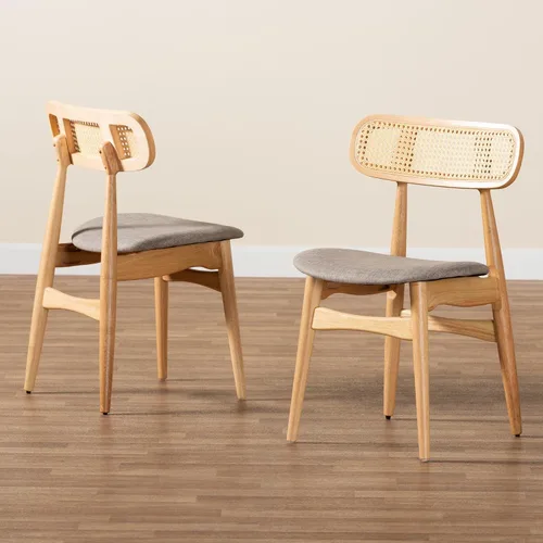 Miniatura 9 de Baxton Studio Tarana - Juego de 2 sillas de comedor, color crema/negro/marrón claro