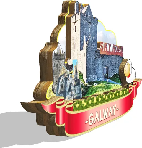 Miniatura 2 de Imán de Irlanda Galway para nevera de madera 3D, monumentos de viaje, coleccionables, recuerdos, decoración hecha a mano, 2